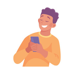 Aufkleber - Business Process with Man with Smartphone Busy with Analytics Vector Illustration