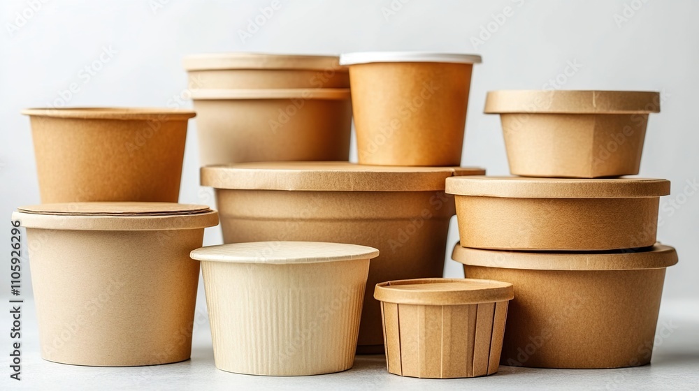 Disposable Container Sizes A collection of various sizes and styles of eco-friendly disposable ...