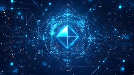 Wall Mural - abstract digital network glowing blue geometric shape