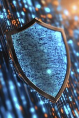 Wall Mural - digital shield icon, tech-driven, vibrant blue and black, top view focus, featuring an innovative da