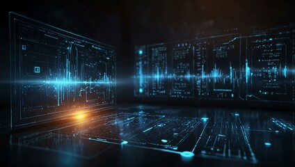 Digital technology development with glowing tech environment.