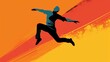 © Tor Gilje - Silhouette of a male figure leaping against a vibrant orange and yellow background, symbolizing freedom and energy.