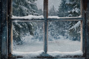 Canvas Print - Winter Wonderland Viewed Through a Snowy Window Pane