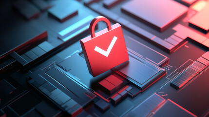 Aufkleber - Red padlock with check mark hovering over circuit board, representing successful security verification and data protection
