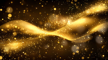 Aufkleber - Elegant golden particles swirling and flowing on a dark backdrop, forming a luxurious wavy pattern, perfect for festive design projects