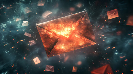 Aufkleber - Big flaming letter is delivering an important message amidst several smaller letters