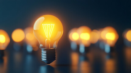 Aufkleber - Foreground light bulb symbolizes innovation and new ideas, while background bulbs softly glow