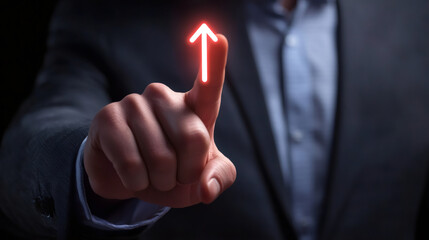 Aufkleber - Businessman touching glowing upward arrow, symbolizing growth, success, and positive progress in business