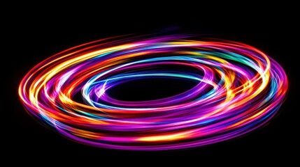 Wall Mural - Abstract Swirling Neon Light Trails, Vibrant Colorful Circles