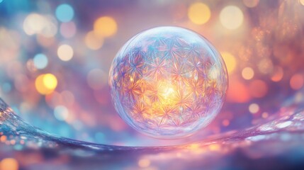 Wall Mural - Abstract Orb Iridescent Sphere, Bokeh Lights, Crystal Texture, Soft Focus, Pastel Colors, Dreamy Atm