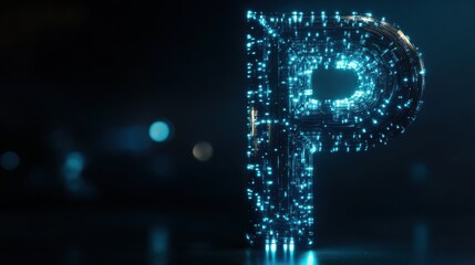 Wall Mural - Glowing Neon Letter P, Futuristic Digital Design, Abstract 3D Render