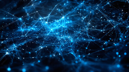 Poster - Futuristic technological background with abstract plexus network nodes transferring data in cyberspace