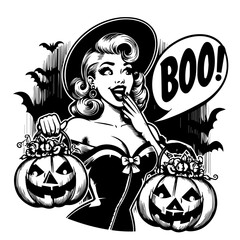 Wall Mural - vintage halloween beauty with spooky jack-o-lantern art – black vector