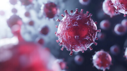 Poster - 3d rendering of virus cells suspended in a dark setting, evoking an intense and eerie mood
