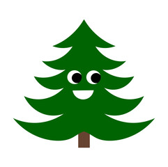 Wall Mural - cute christmas tree smiling. funny cartoon christmas illustration. christmas tree isolated on transp