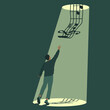 © IKON Images - Man in hole reaching for music score forming rope ladder