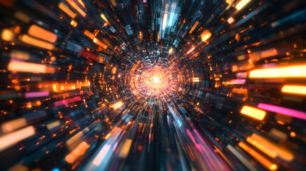 Aufkleber - Futuristic and abstract atmosphere created by bright neon lights in a circular tunnel