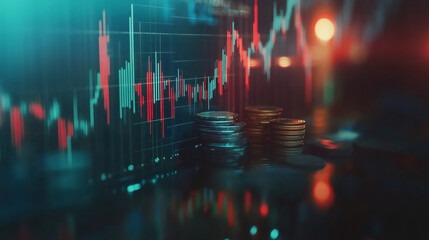Leinwandbilder - Computer screen displaying increasing profits with stacks of coins, showcasing a successful investment strategy