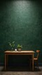 © claudunia - Empty table with green wall backdrop.
