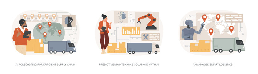 Wall Mural - ai in supply chain management abstract concept vector illustrations.