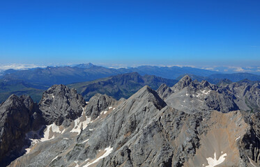 panoramic view from over 3300 meters of altitude in the european alps in the dolomites mountain rang