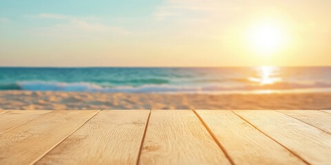 Wall Mural - a serene view of a sandy beach with ocean waves and a vibrant sunset.