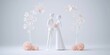 © kiimoshi - Elegant couple figurines surrounded by delicate floral decorations on a soft backdrop.