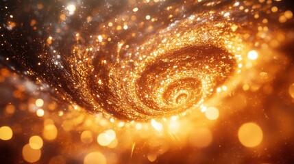 Wall Mural - Golden Glitter Vortex Sparkling, Shimmering, Cosmic Dust Swirl
