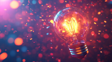 Poster - Sparkling light bulb emitting bokeh effect symbolizing innovation, creativity, and fresh concepts