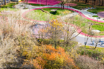 Wall Mural - above view of sport playground in colorful park