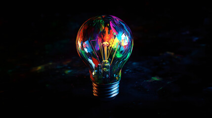Poster - Vibrantly colored light bulb representing creativity, innovation, and new ideas in a dark environment