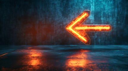 Aufkleber - Neon orange arrow on concrete wall with reflections, evoking a futuristic urban vibe