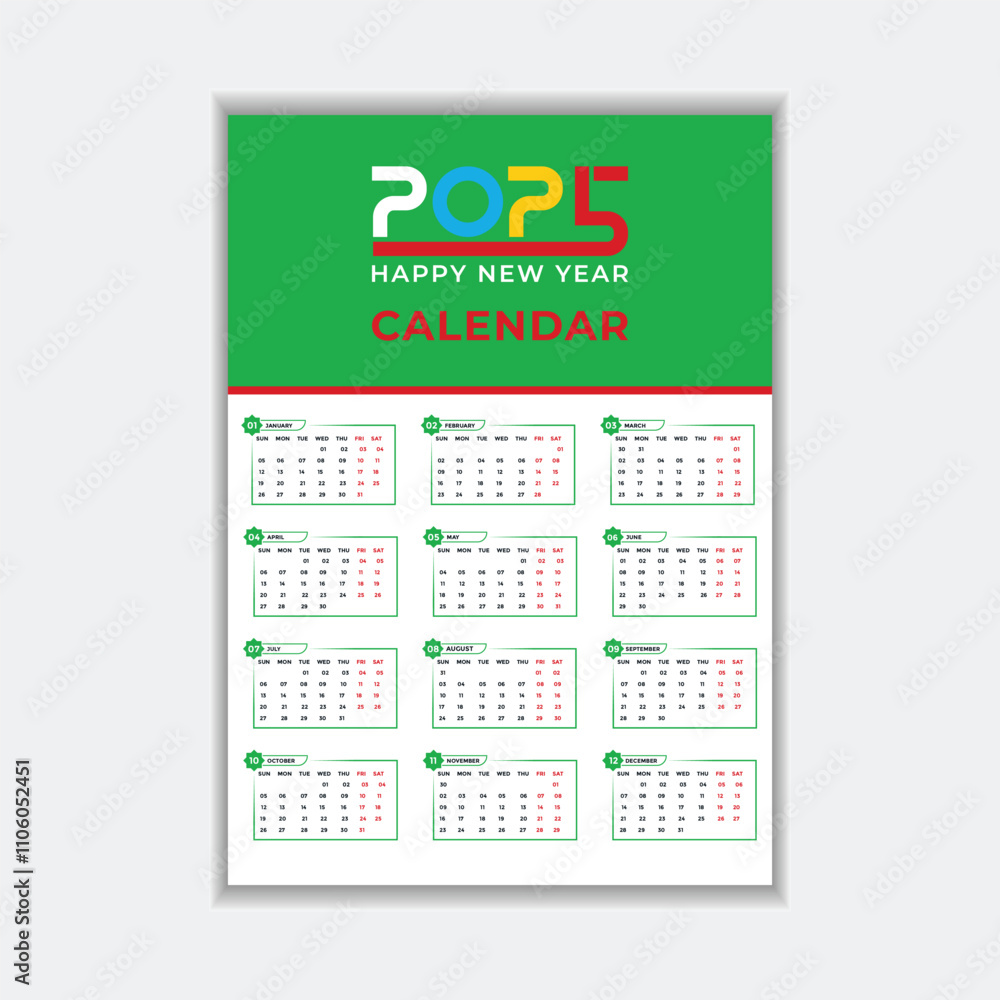 2025 one page calendar design template stock vector adobe stock