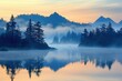 © Mykola - Pacific North West: Foggy Forest Landscape with Morning Mist and Reflecting Lake