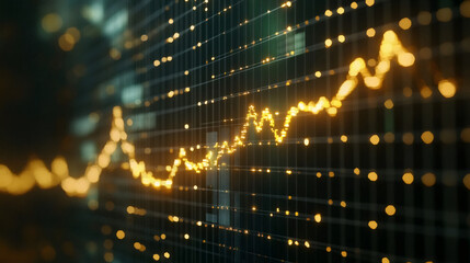 Leinwandbilder - Digital screen with bokeh lights displaying a promising upturn in the stock market