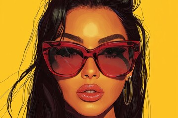 Wall Mural - Vibrant cartoon illustration of a stylish woman in sunglasses