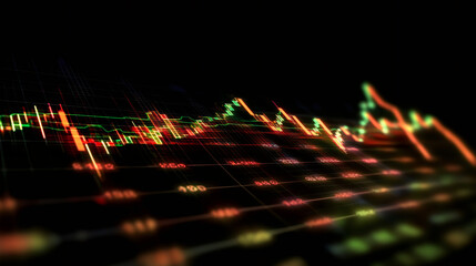 Leinwandbilder - Shining stock market graph displays rising trends on a digital display in a dim setting