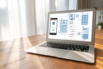 ux ui design process for modish mobile application and website . creative prototype of wireframe for