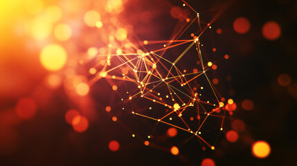 Aufkleber - Blurred lights background with low poly abstract polygonal space and connecting dots and lines forming a network