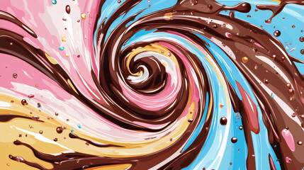 Poster - Mesmerizing swirling chocolate creating a dynamic and visually appealing abstract design with vibrant colors