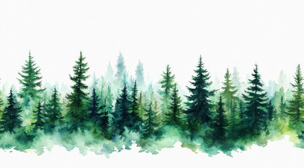 seamless of  Watercolor forest seamless border. Watercolor forest background. Vector illustration. , isolated on white background,  , copy space, copy space for text,