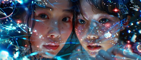 Poster - Close-Up Portrait of Two Women with Abstract Background