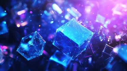 Aufkleber - Plexus cubes suspended in a digital realm, bathed in bright neon lights, evoke a futuristic and tech-infused ambiance
