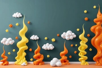 Wall Mural - whimsical orange and yellow smoke border with fun cloud effects