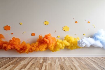 Wall Mural - whimsical orange and yellow smoke border with playful cloud effects