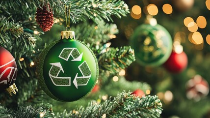 Wall Mural - Recycling during festive seasons promotes sustainability. A vibrant eco-friendly holiday image showcasing sustainable Christmas themes, perfect for promoting green celebrations and festive spirit.