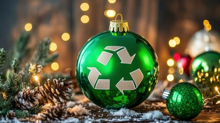 Wall Mural - Recycling during festive seasons promotes sustainability. A vibrant, eco-friendly Christmas image highlighting sustainable holiday themes, perfect for promoting green celebrations and seasonal decor.