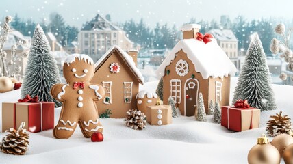 Wall Mural - Recycling during festive seasons promotes sustainability. A festive image featuring a sustainable cardboard gingerbread design, ideal for Christmas-themed creative projects and holiday promotions.