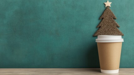 Wall Mural - Recycling during festive seasons promotes sustainability. A festive image of takeaway coffee cups arranged in a Christmas tree design, perfect for holiday-themed marketing and seasonal promotions.