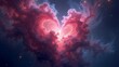 © nan2g - 青とピンクの背景、星と雲でいっぱいの宇宙の真ん中にハート型のオブジェクト